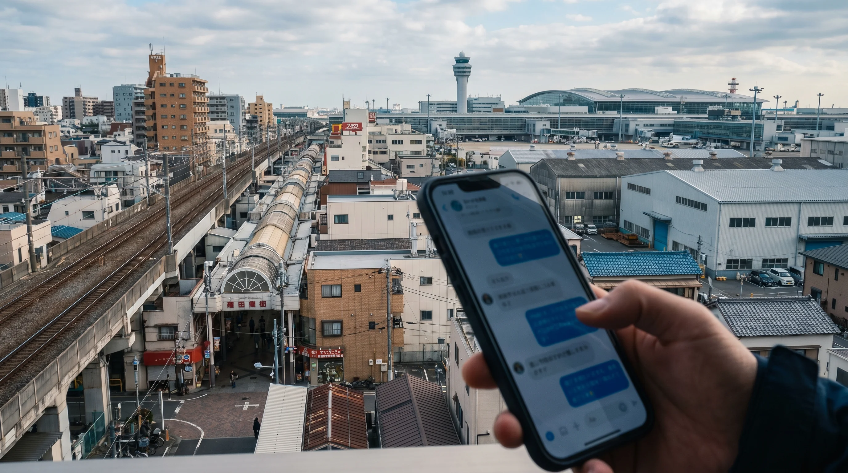 蒲田・大森・羽田空港周辺エリアの街並み / 店舗集客のAI検索最適化（AIO）のイメージ