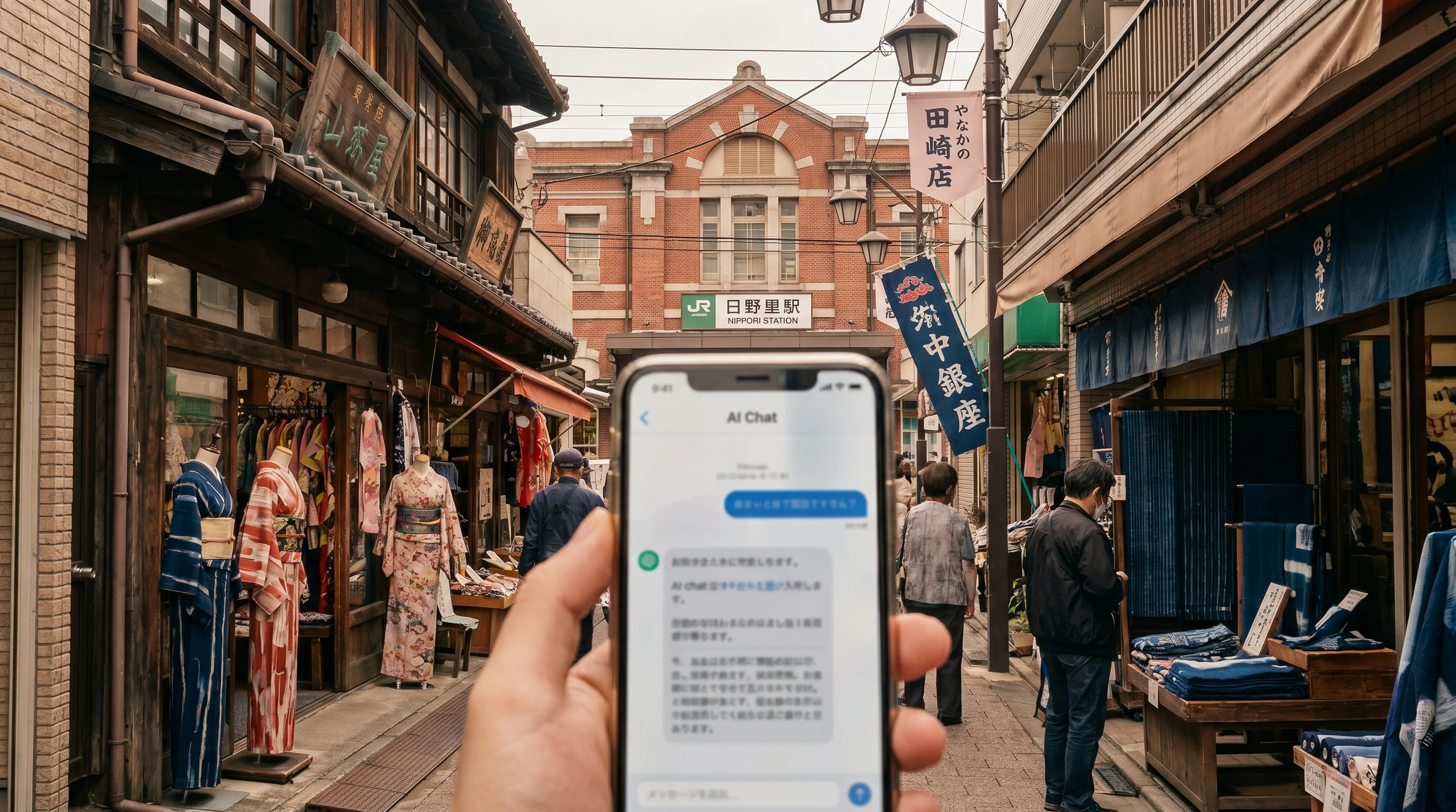 日暮里駅の街並み / 店舗集客のAI検索最適化（AIO）のイメージ