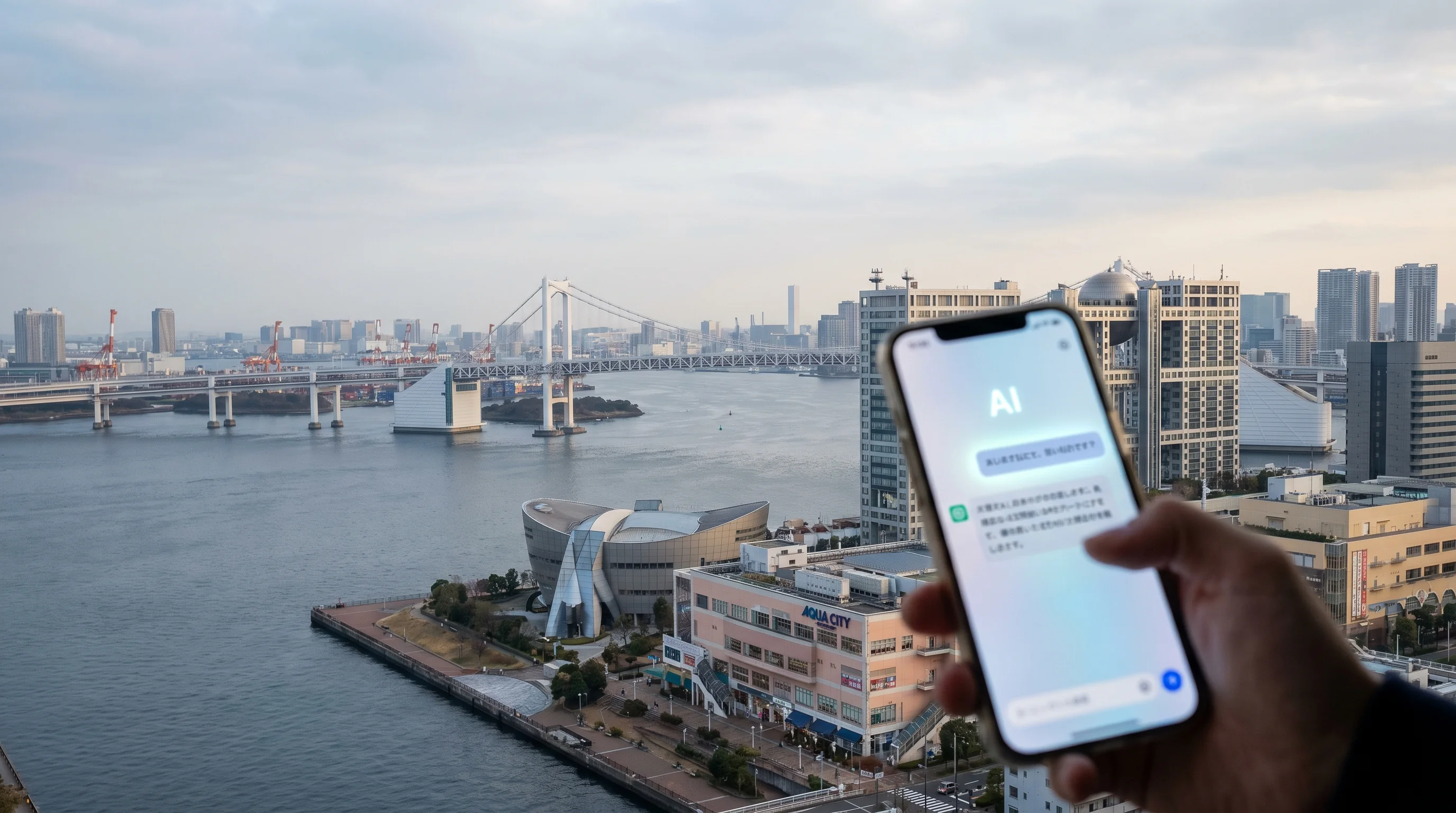 お台場エリアの街並み / 店舗集客のAI検索最適化（AIO）のイメージ