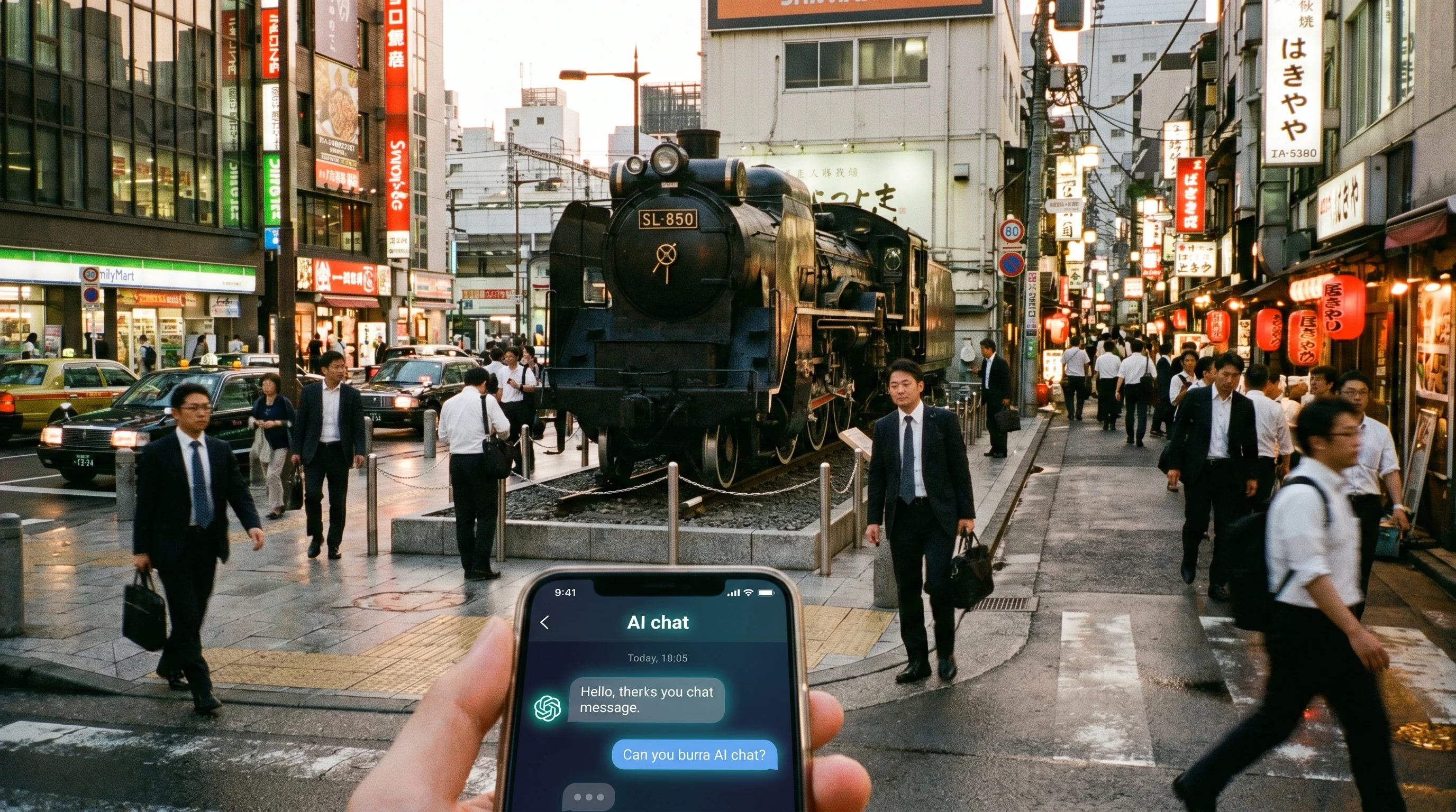 新橋駅の街並み / 店舗集客のAI検索最適化（AIO）のイメージ