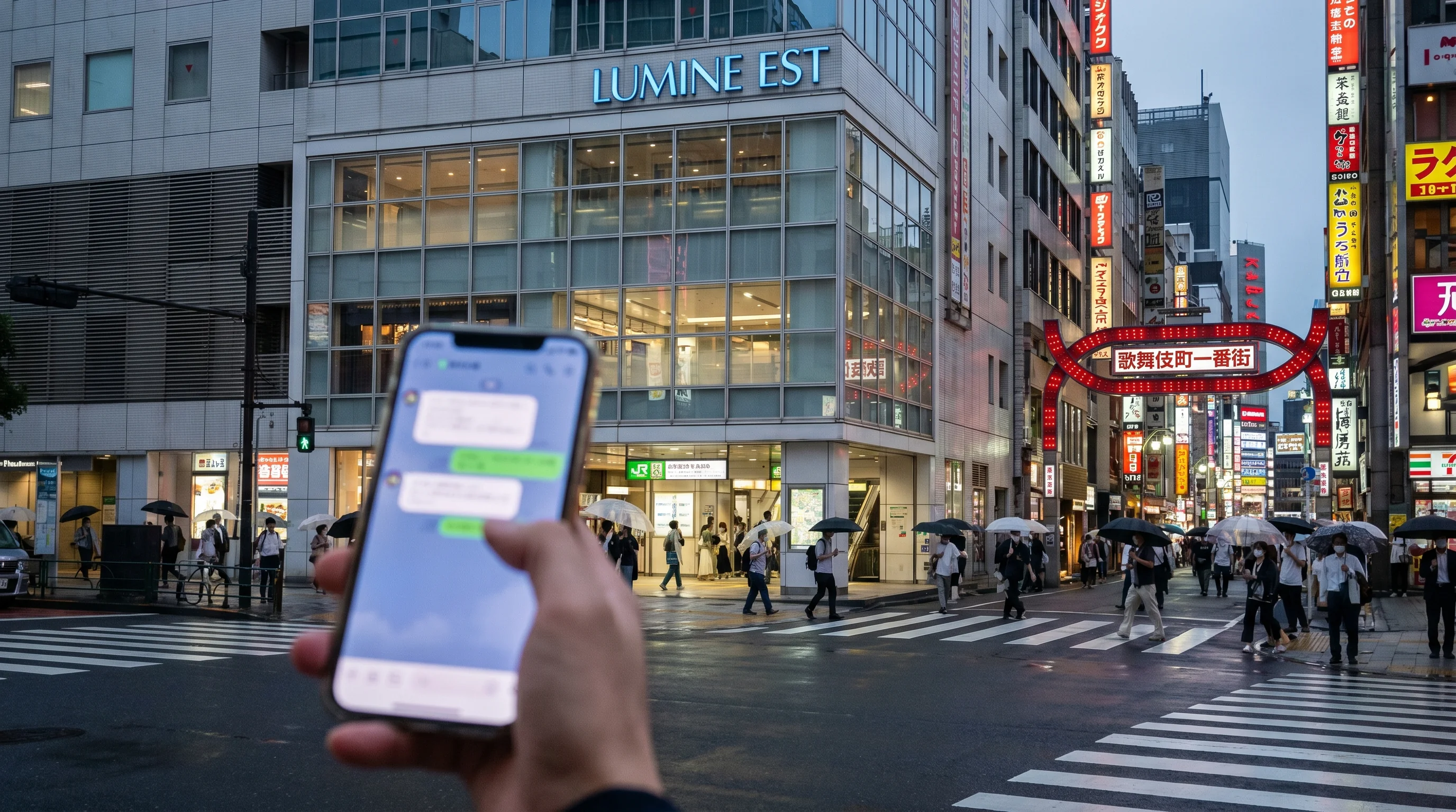 新宿駅の街並み / 店舗集客のAI検索最適化（AIO）のイメージ