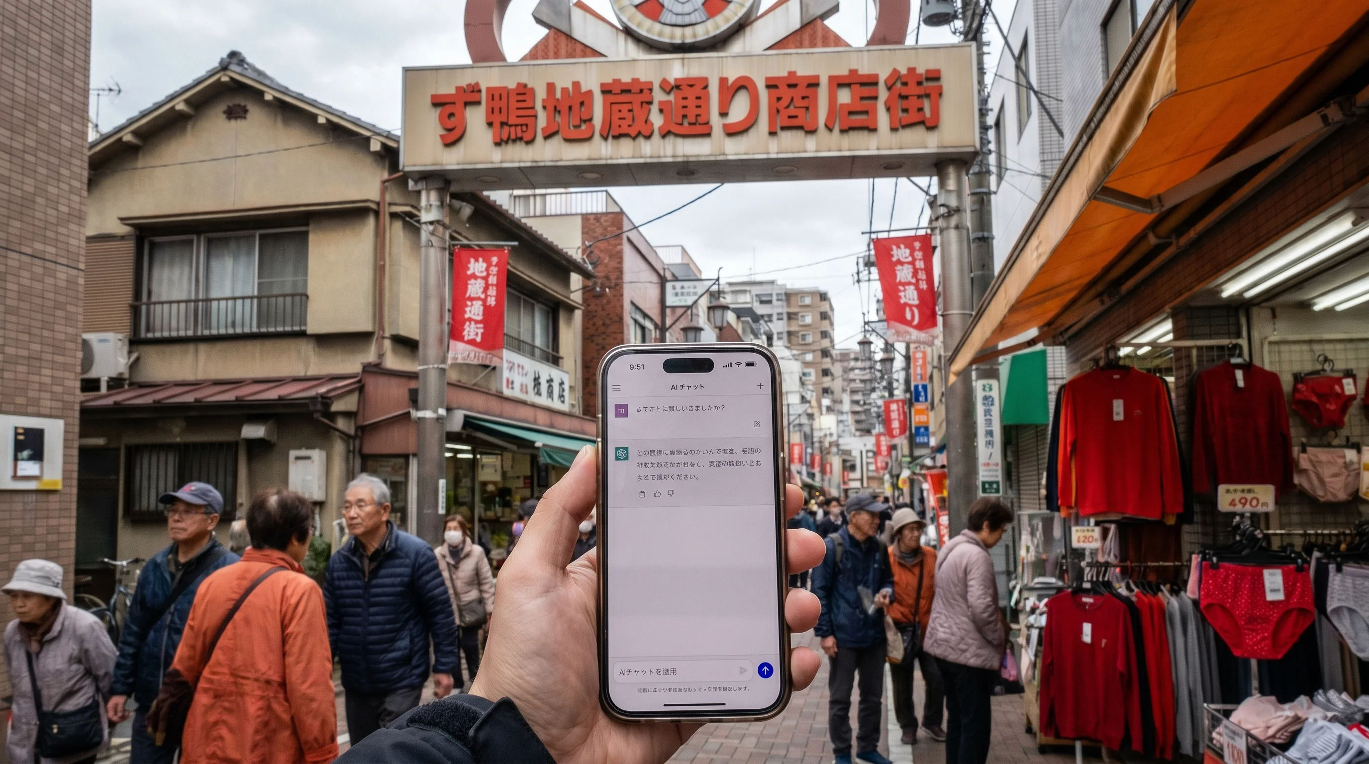 巣鴨駅の街並み / 店舗集客のAI検索最適化（AIO）のイメージ