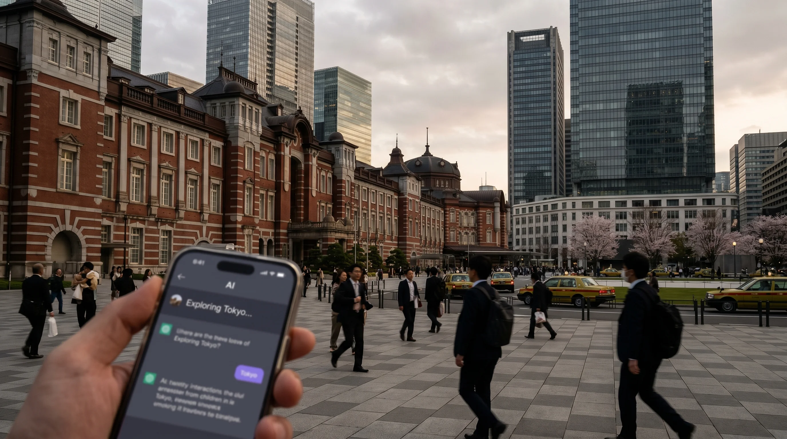 東京駅の街並み / 店舗集客のAI検索最適化（AIO）のイメージ